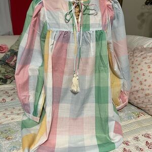 Colorful Plaid Peasant Style Dress